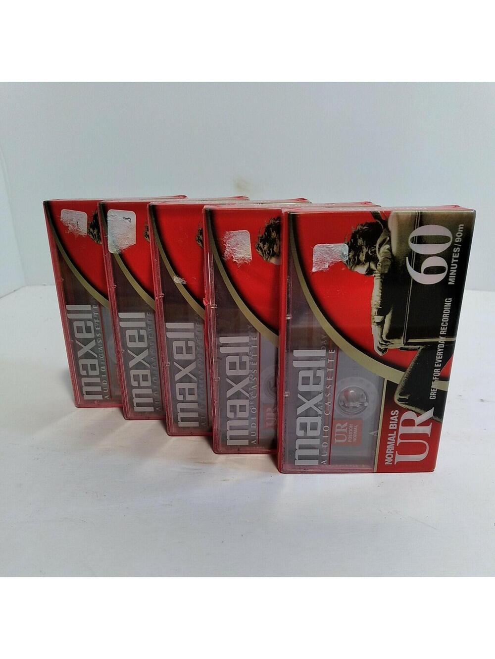 5) Vintage Maxell UR60 Normal Bias Audio Cassettes "New & Sealed"